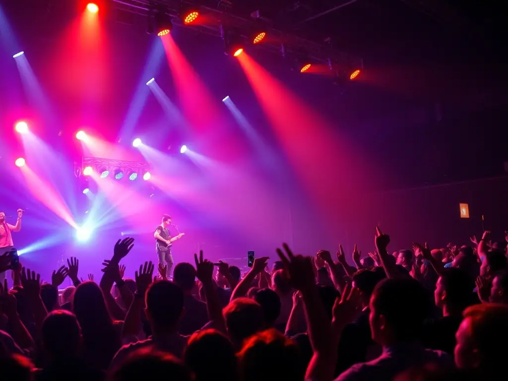 A dynamic image of a cultural event organized by Eighty Production, featuring performers and audience members enjoying the show.