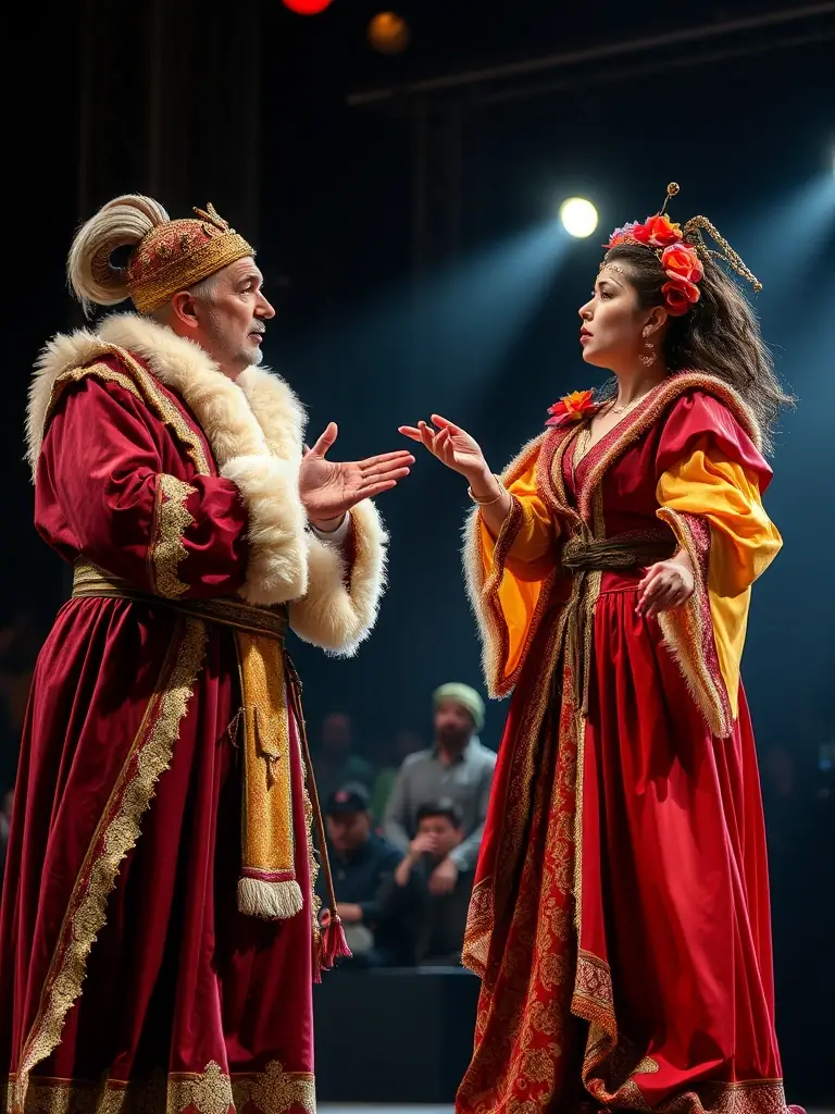 A vibrant photograph capturing a live performance during one of EIGHTY PRODUCTION's theatrical productions, showcasing actors in costume on stage with dynamic lighting.